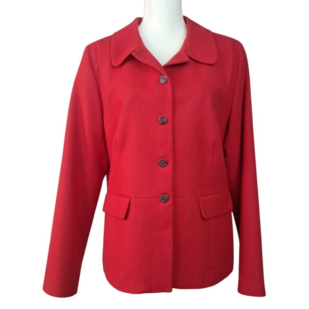 PENDLETON 10 100% Virgin Wool Red Fitted Blazer Jacket Button Front Career‎